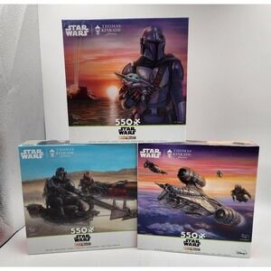 Star Wars Thomas Kinkade Puzzles Lot of 3 The Mandalorian Grogu Jigsaw Spaceship